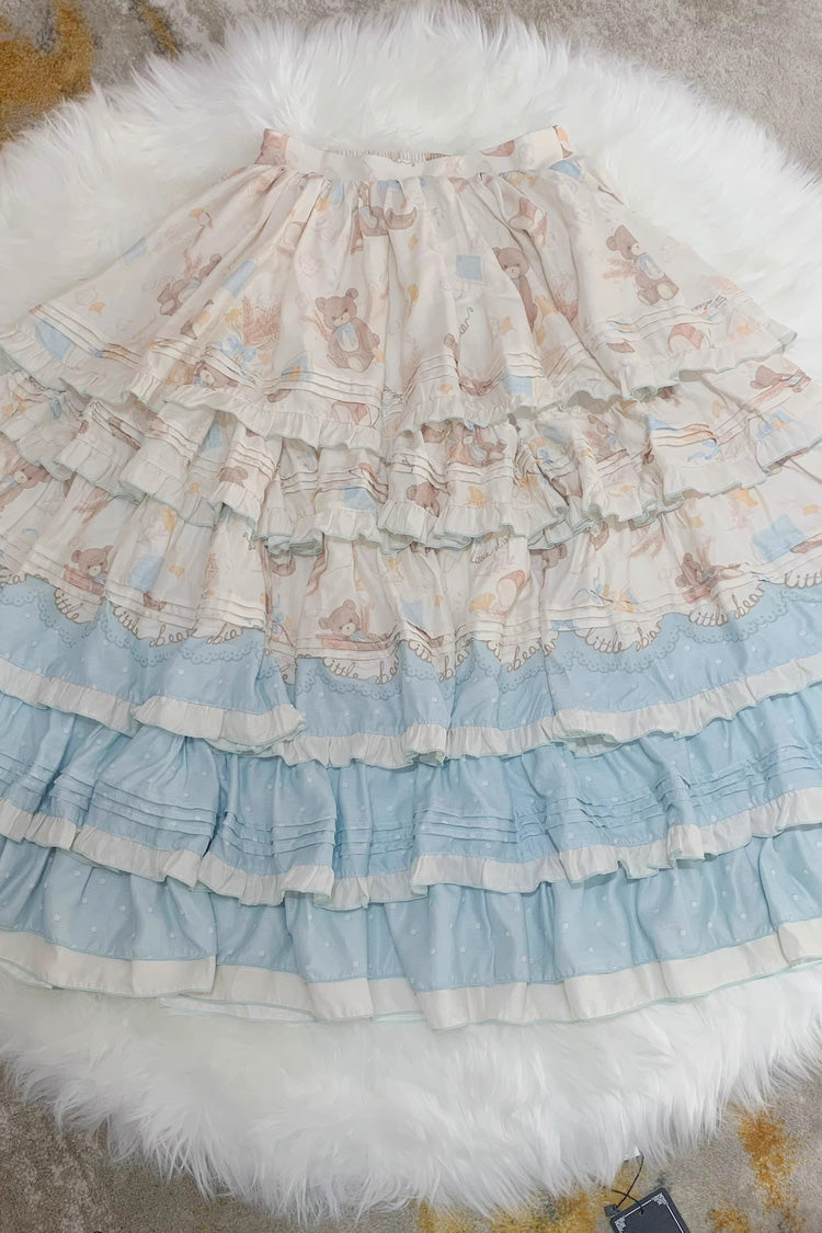 Harvest Bear Print Short Sleeve Layered Ruffle Bow Plus Size Lolita Gown