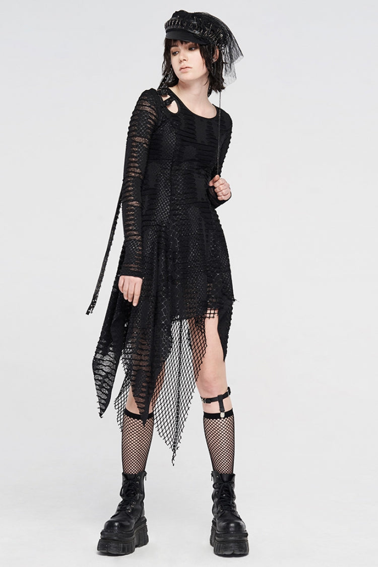 Black Cutout Irregular Ripped Gothic Dress
