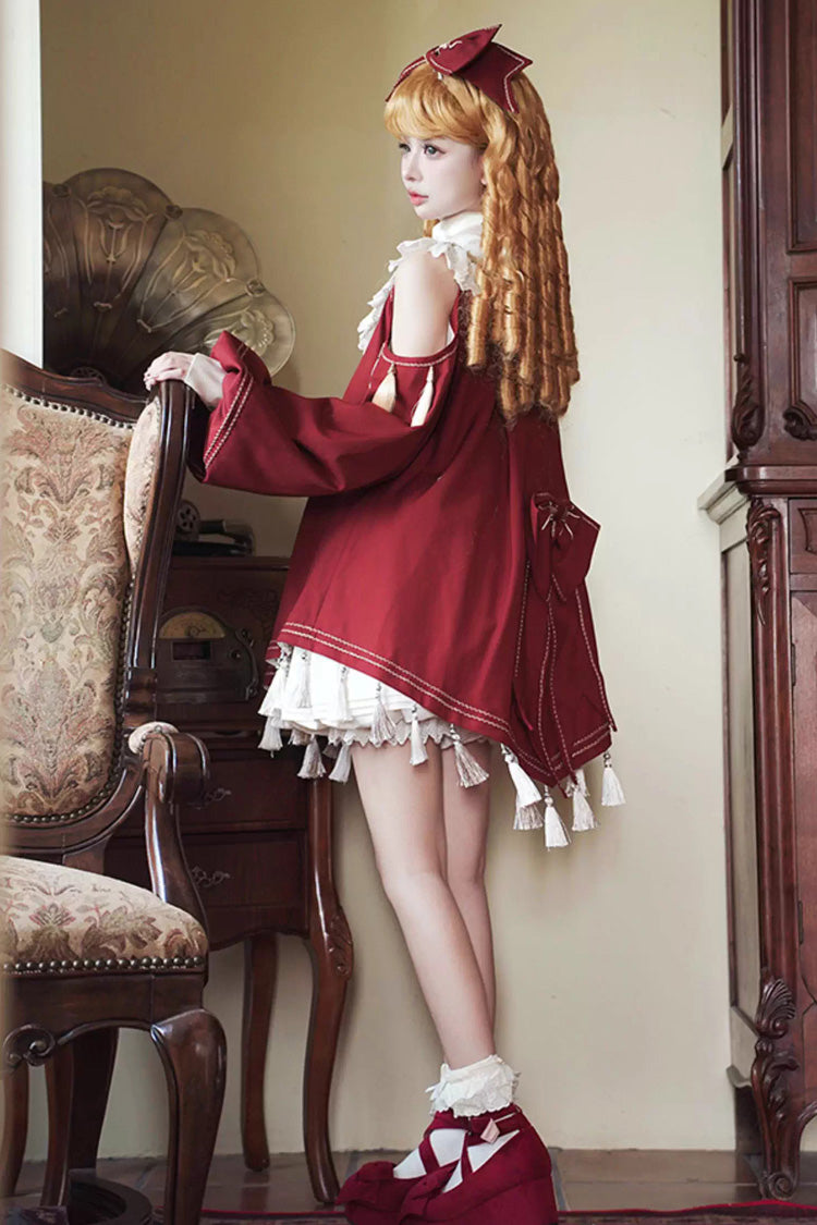 Crimson Starry Night Long Sleeve Frill Embroidery Princess Sweet Lolita Dress Complete Set