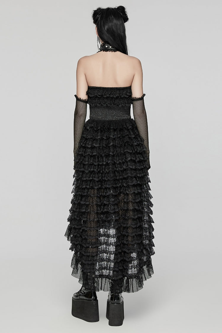 Ebony Halterneck Long Sleeves Ruffle Lace Punk Dress