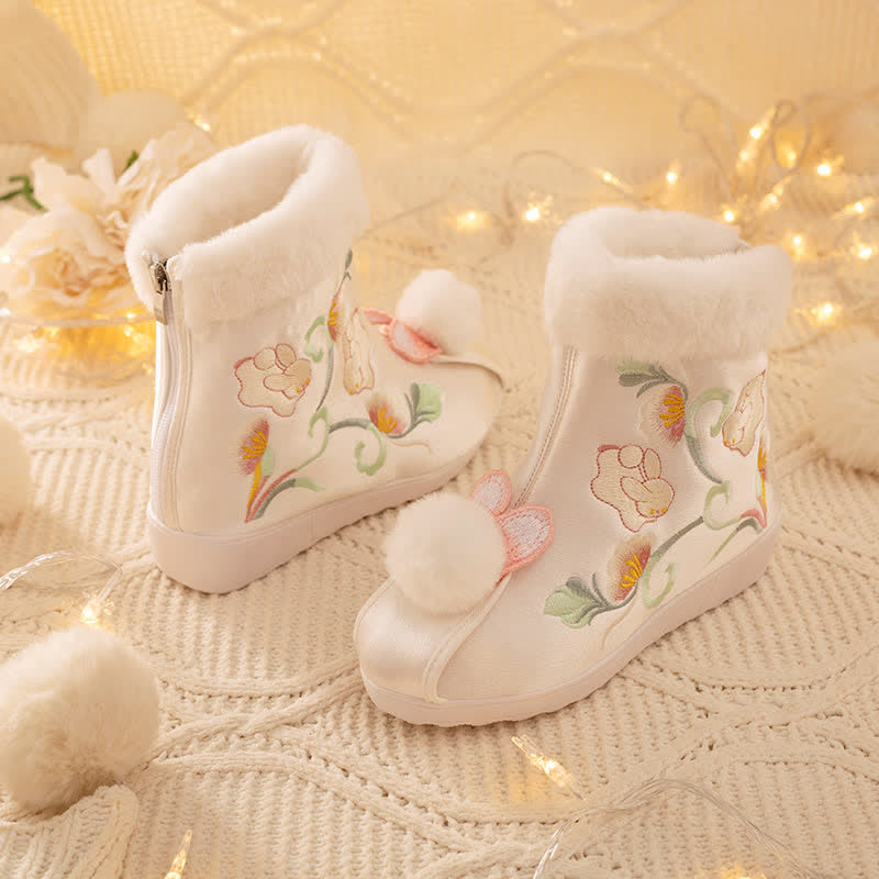 Vintage Embroidery Bunny Plush Boots