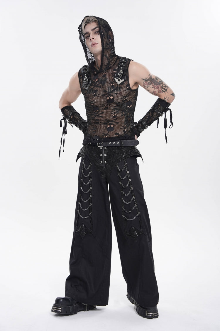 Noir Punk Trousers with Studs and Chain Details