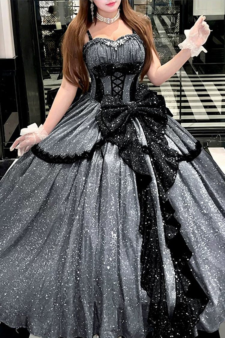 Ash Asymmetric Glitter JSK with Bow and Ruffles