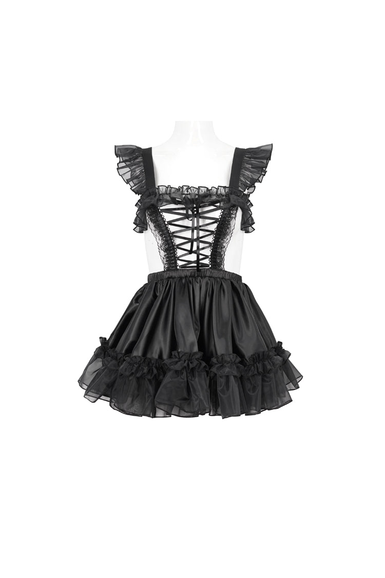 Gothic Glossy Sheer Ruffled Stretch Sexy Maid Dress