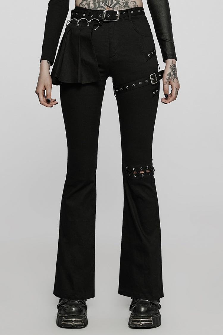 Detachable Belt Flared Leggings with Lace & Cutout Design for Steampunk Look