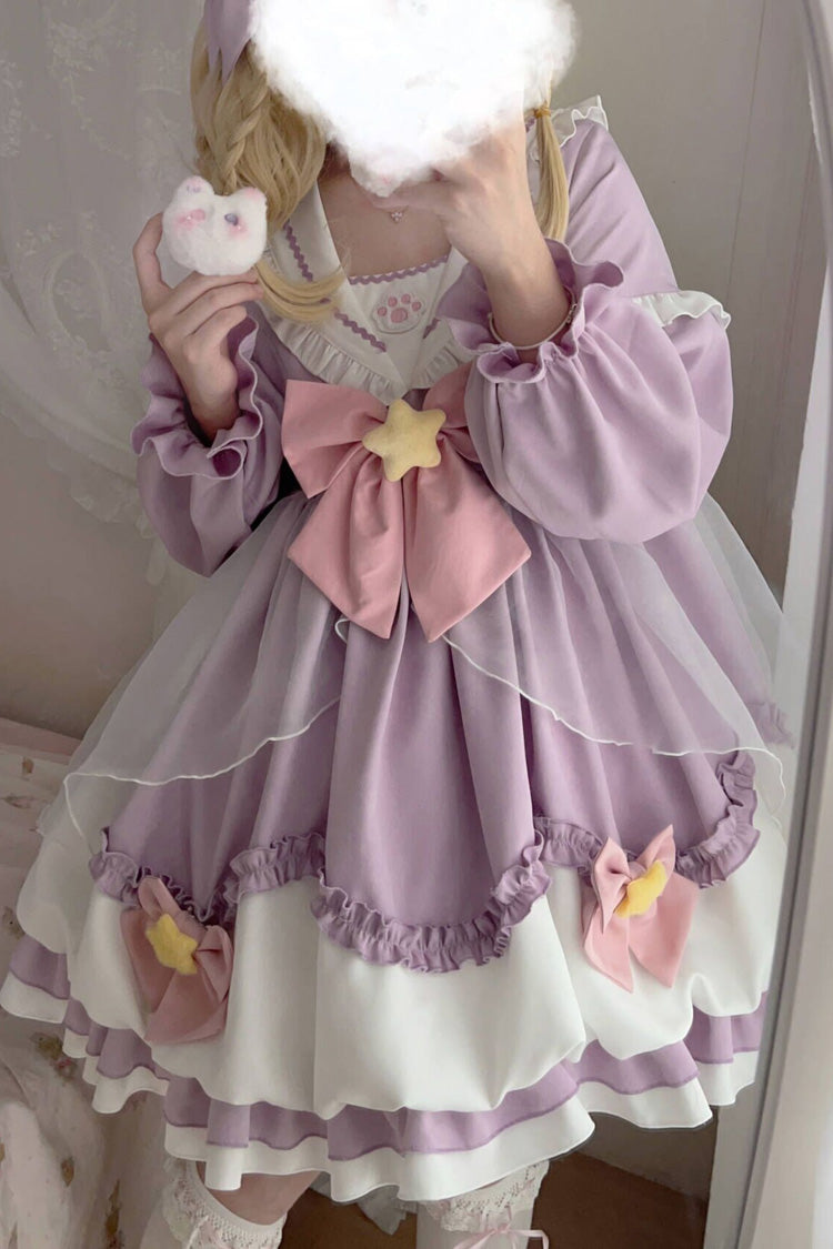 Pray Star Long Sleeve Double Ruffled Bowknot Lace Sweet Lolita Dress