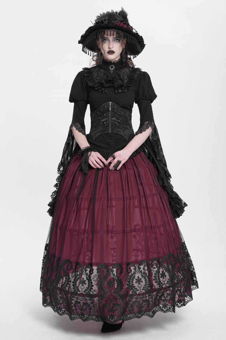 Underbust Corset with Batwing Beaded Lace-Up & Zip Closure