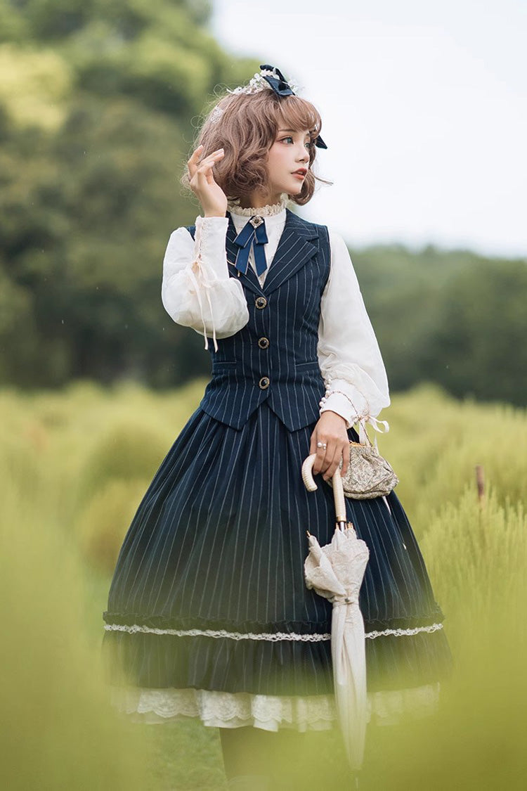 Striped Print Ruffled Elegant College Sweet Skirt - 3 Tones