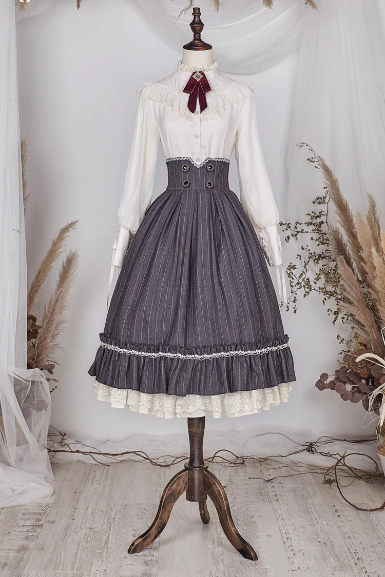 Striped Print Ruffled Elegant College Sweet Skirt - 3 Tones