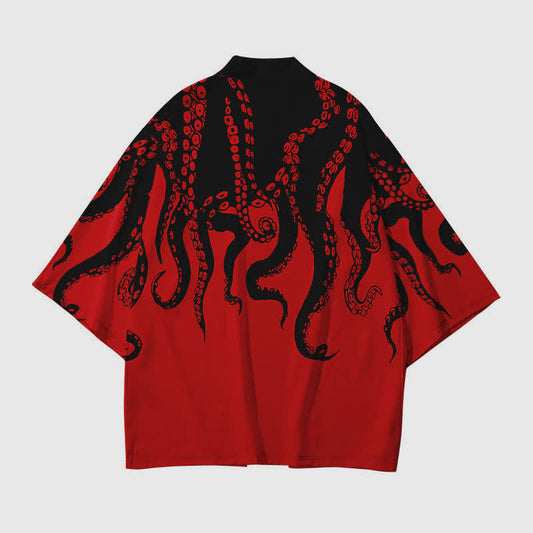 Colorblock Octopus Print Cardigan Kimono Outerwear