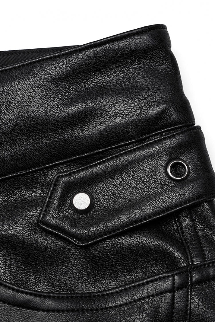Black Buckle Faux Leather Steampunk Pants for Men