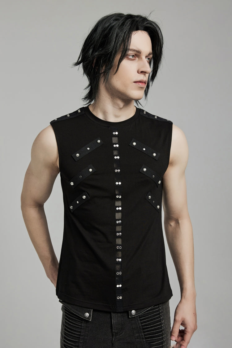 Noir Punk Sleeveless Top with Mesh Inserts and Eyelets