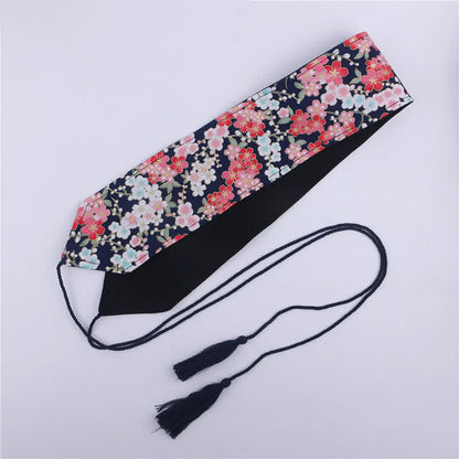 Vintage Print Tassel Lace Up Hanfu Waistband