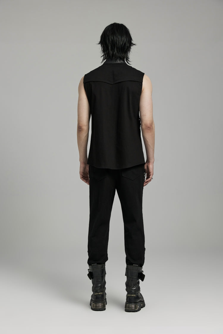 Men's Punk Vest with Hollow Stitching Lace-Up Mesh Design