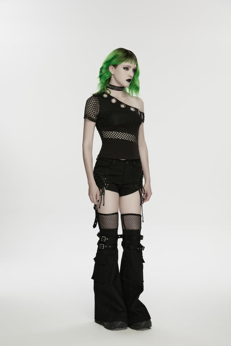 Noir Punk Shorts with Lace-Up and Removable Mesh