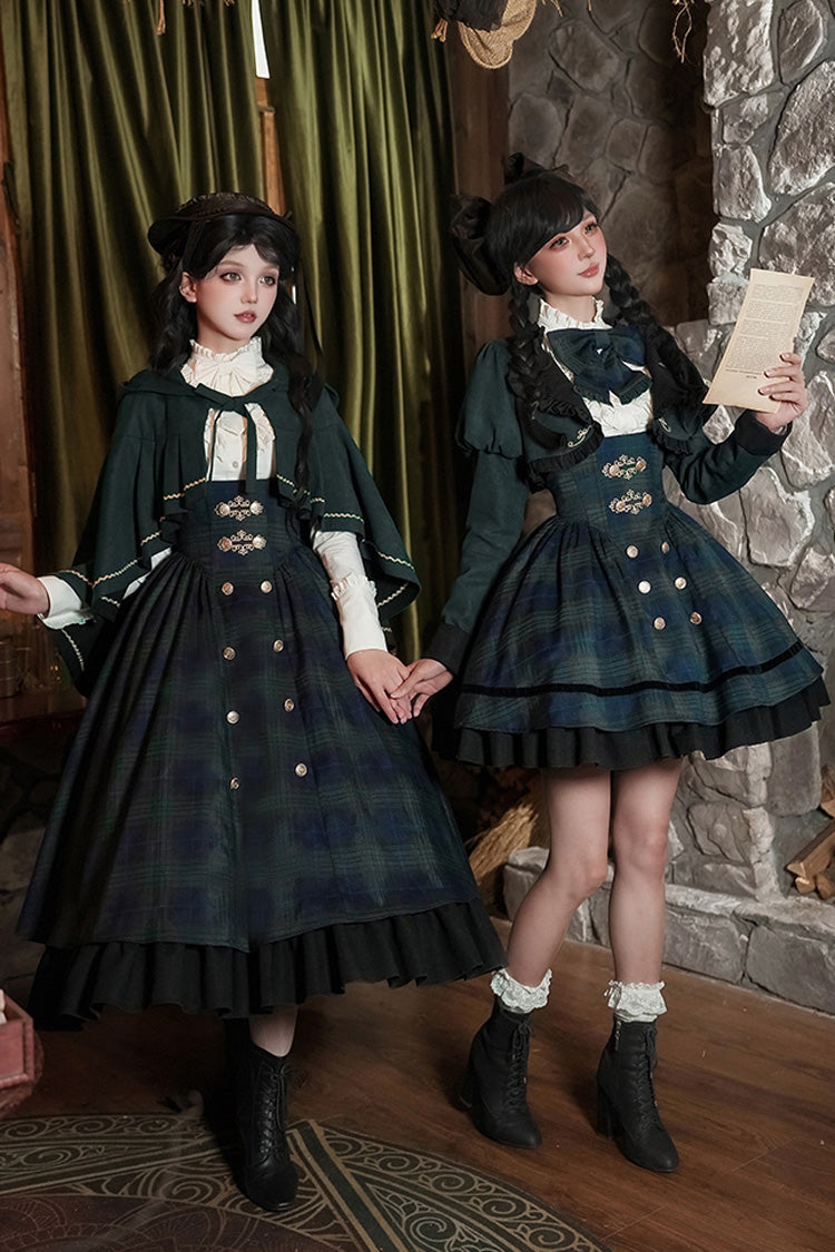 Berlin's Letter Double-Layered Plaid Ruffle Bowknot College Strap Dress