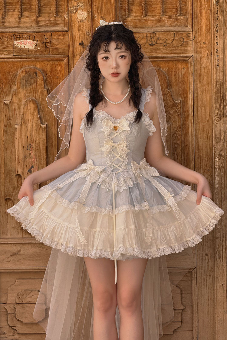 Sweetheart Splolita Ruffle Bow Corset Sweet Lolita Skirt Set
