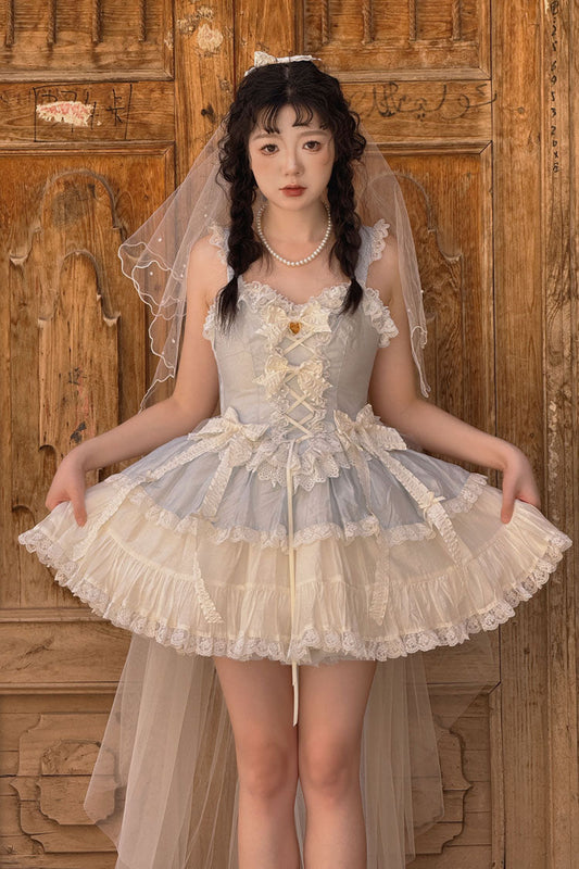 Sweetheart Splolita Ruffle Bow Corset Sweet Lolita Skirt Set