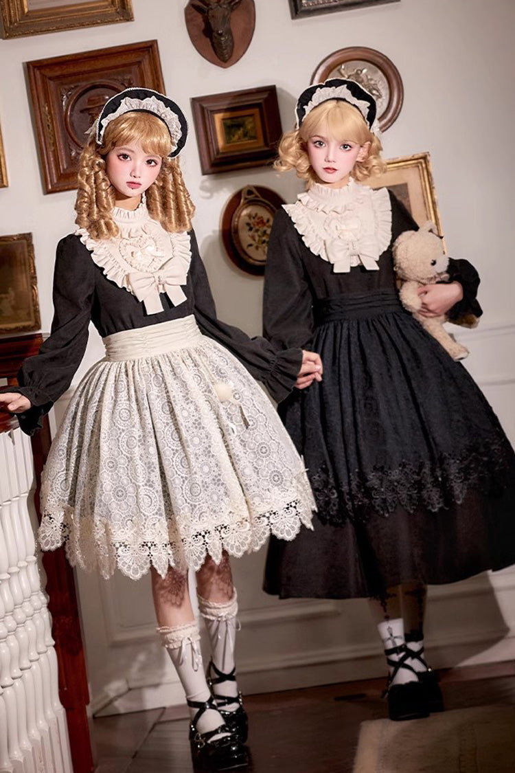 Noir Long Sleeve Bow Lace Sweet Vintage Dress - Twilight Choir