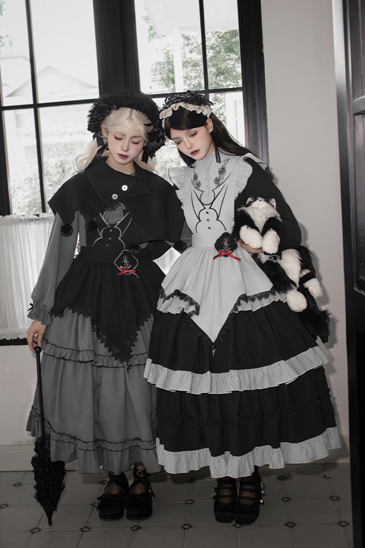 Gothic Ruffle Embroidered Long-Sleeve Dress in 2 Colors - Castle Night