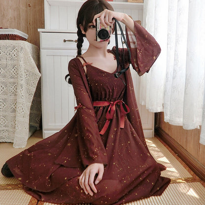 Sweet Meteorite Print Slip Dress Cardigan Set