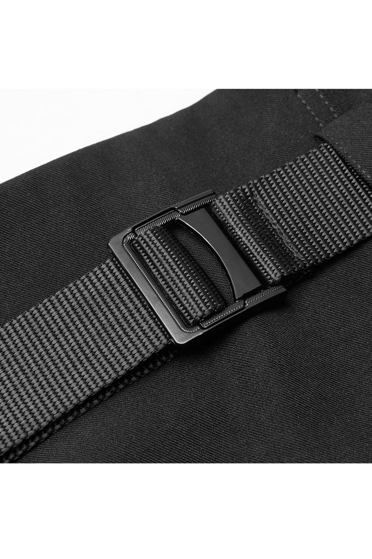 Slate Steel Ring Strap Buckled Split Hem A-Line Punk Skirt for Women