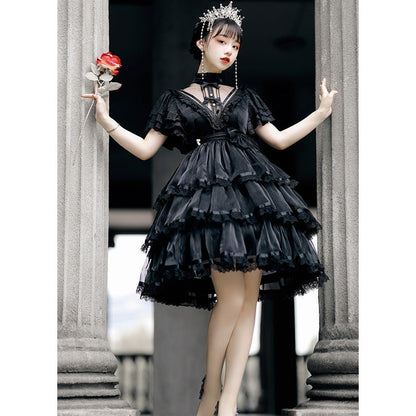 Elegant High Collar Lace Bow Knot Lolita Dress