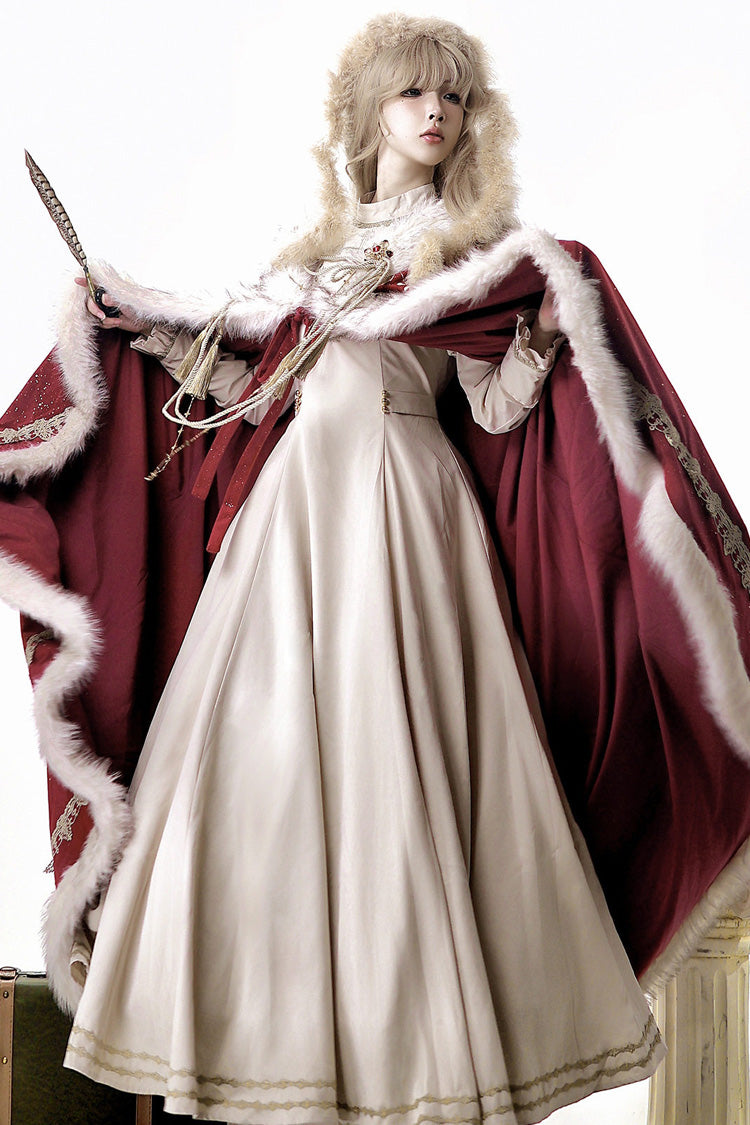 Crimson Royal Coronation Embroidered Luxurious European Court Lolita Dress with Cape Set