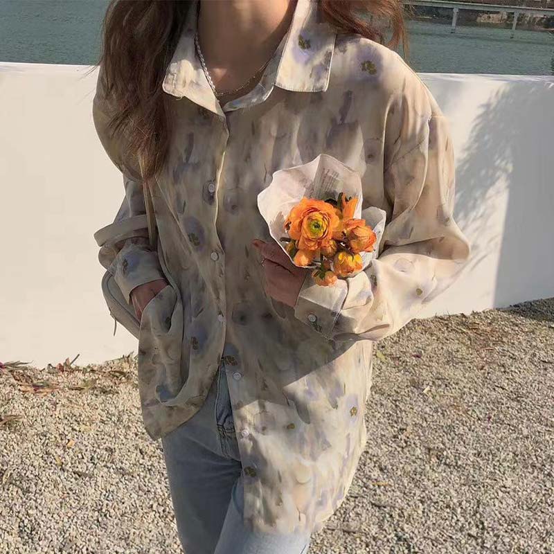 Sweet Floral Print Casual Lapel Shirt