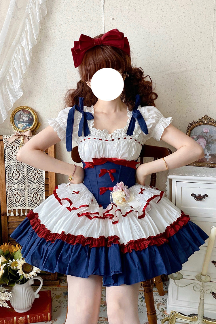 Red White Blue Fairy Tale Overture Triple-Layered Ruffle Bow Fishbone Ballet Dress