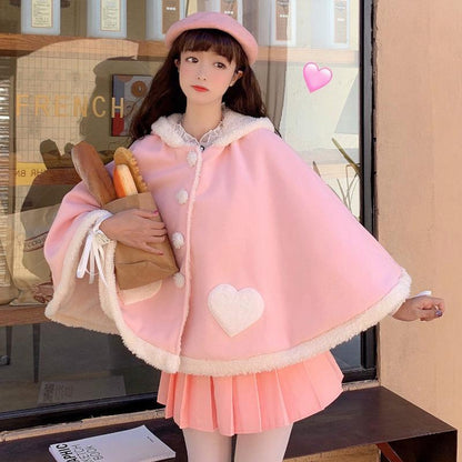 Cute Wings Ears Love Heart Hooded Short Cloak Coat