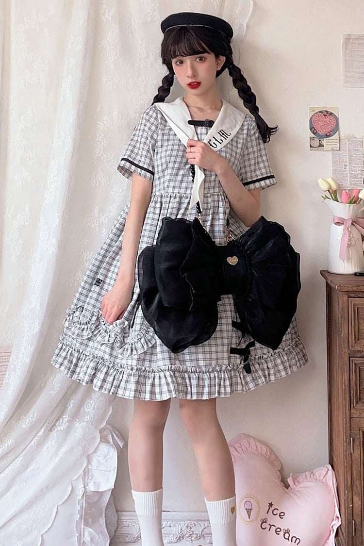 Lolita Backpack with Oversized Bowknot & Metal Heart Plate