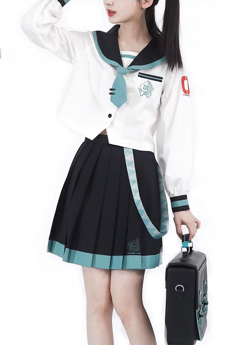 Black and White Sailor School Pleated Skirt - College Style