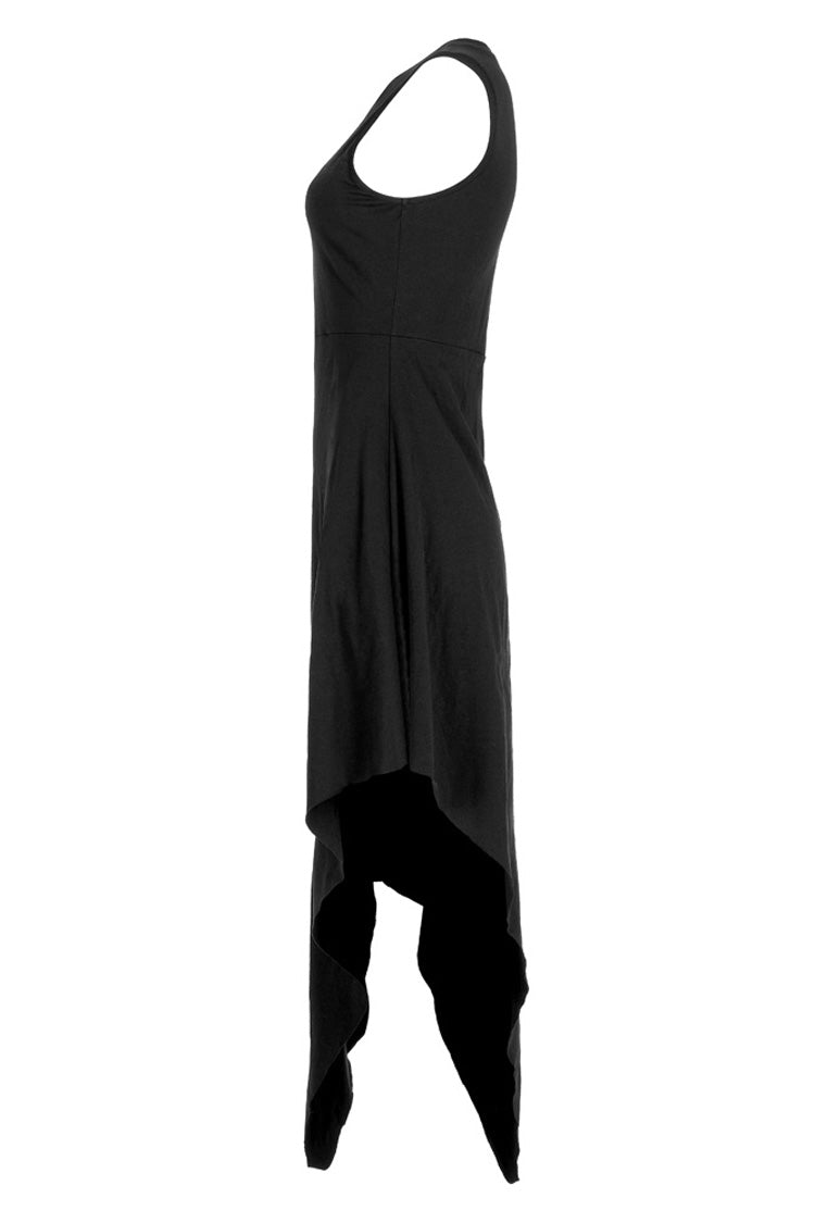 Women's Gothic Dress with Hollowed Out Cross Spray-Painted Asymmetric Hem Sleeveless Design