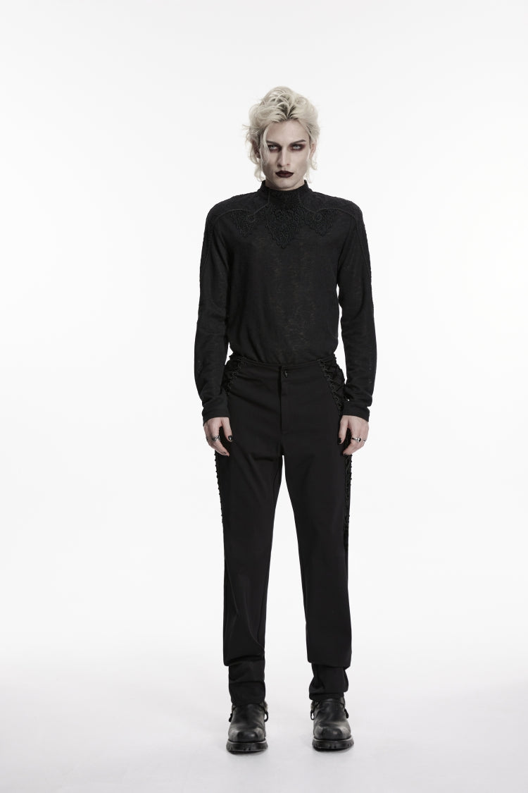 Noir Gothic Trousers with Lace-Up Sides