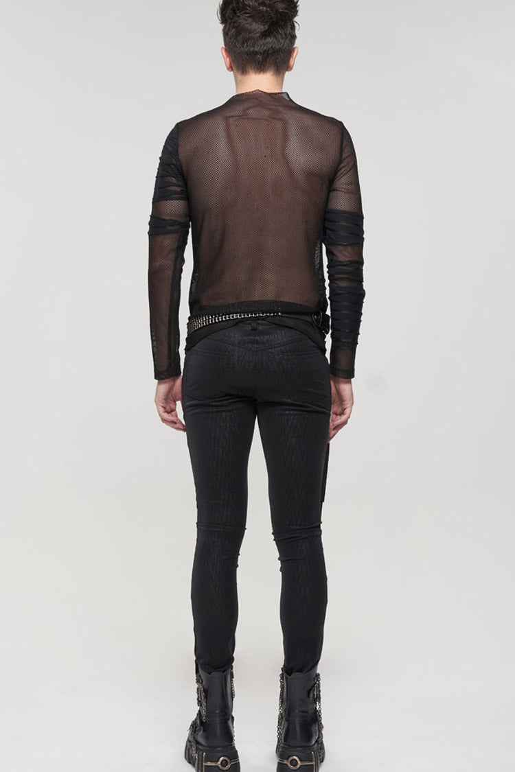 Gothic Net Yarn Sheer Perspective Bandage-Style Men's Pullover