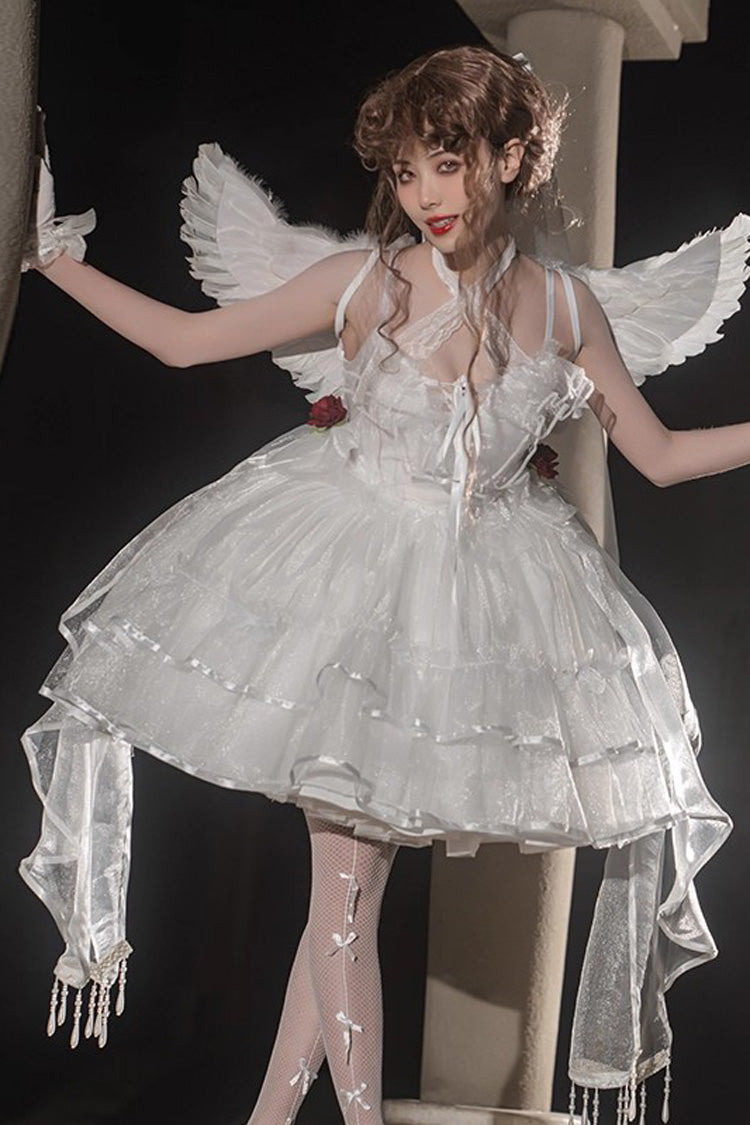 Seven Deadly Sins Sleeveless Double-Layered Ruffled Hanayome Bow Lace Gothic Plus Size Lolita JSK Dress - 3 Colors