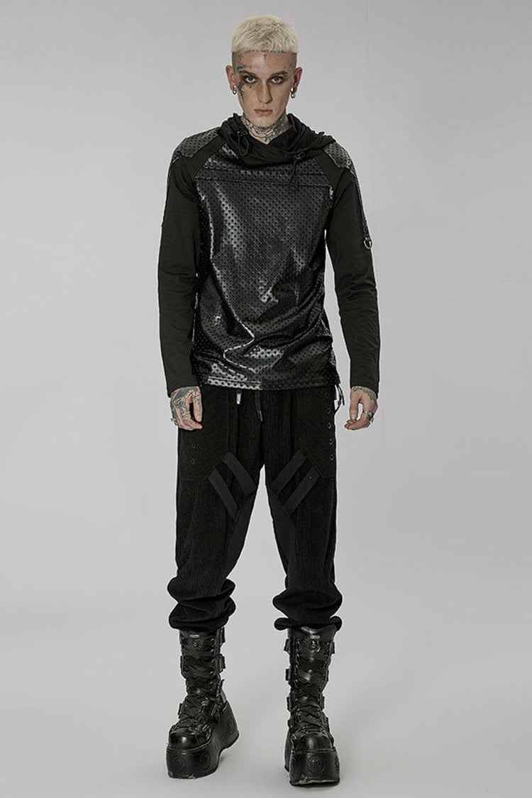 Turtleneck Knit Panel Cutout Drawstring Punk Sweatshirt