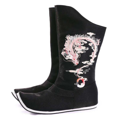 Vintage Dragon Embroidery Pointed Toe Plush Boots