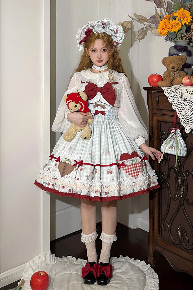 Light Blue Plaid Bowknot Sweet Lolita Jumper Dress