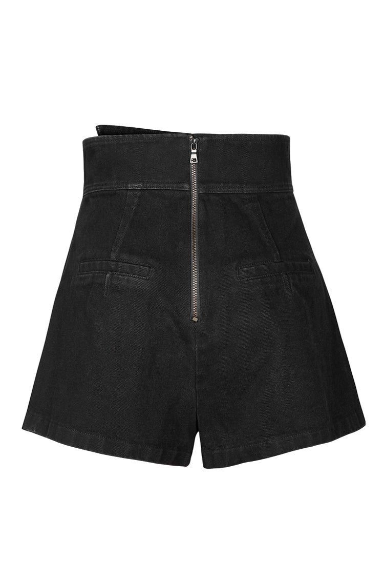 Jet Metallic Zipper High-Rise Asymmetric Punk A-Line Shorts for Women