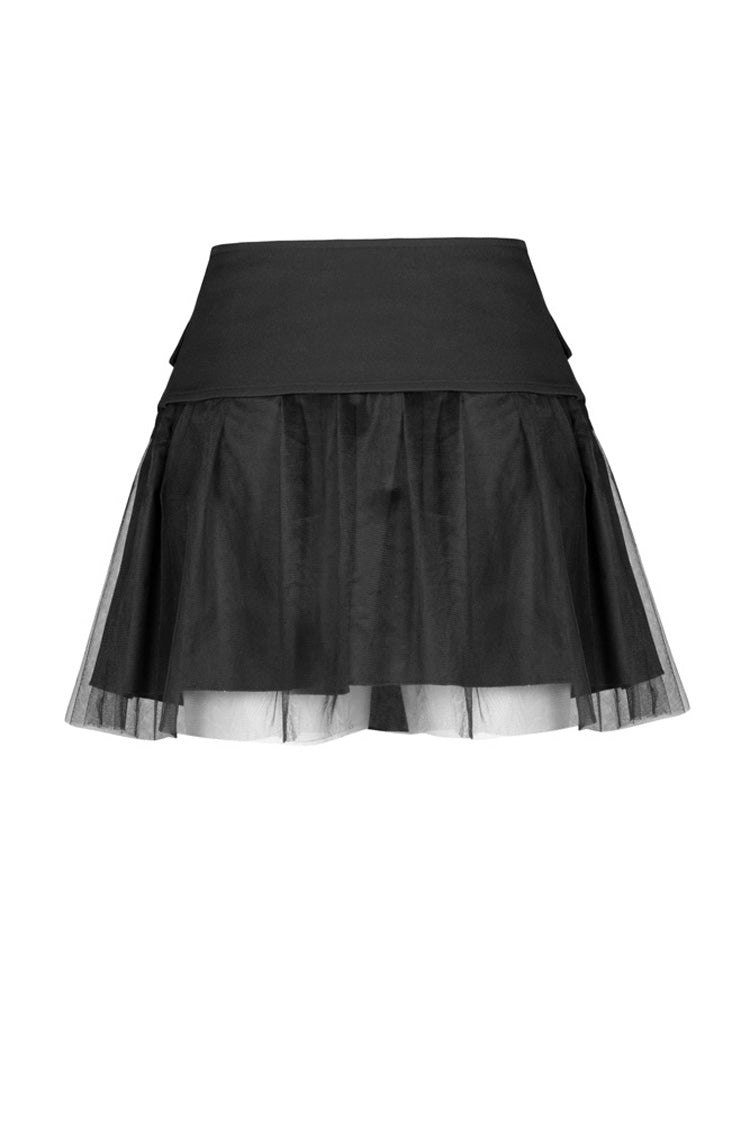 Steampunk High-Waist Skirt for Her with Mesh Plaid Binding