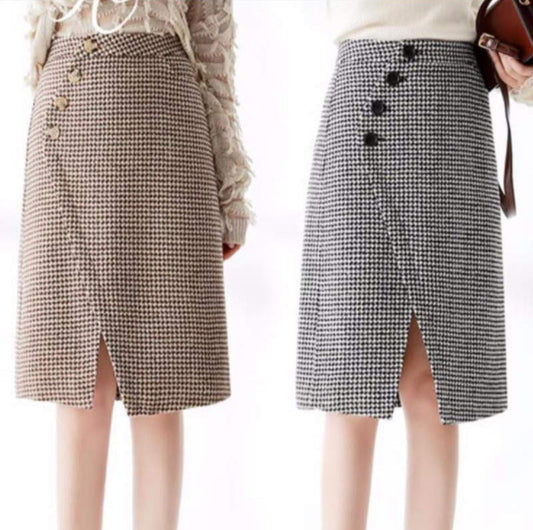 Chic Lattice Print Pocket Split Skirt