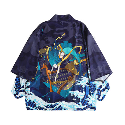 Anime Sea Print Loose Cardigan Kimono Outerwear