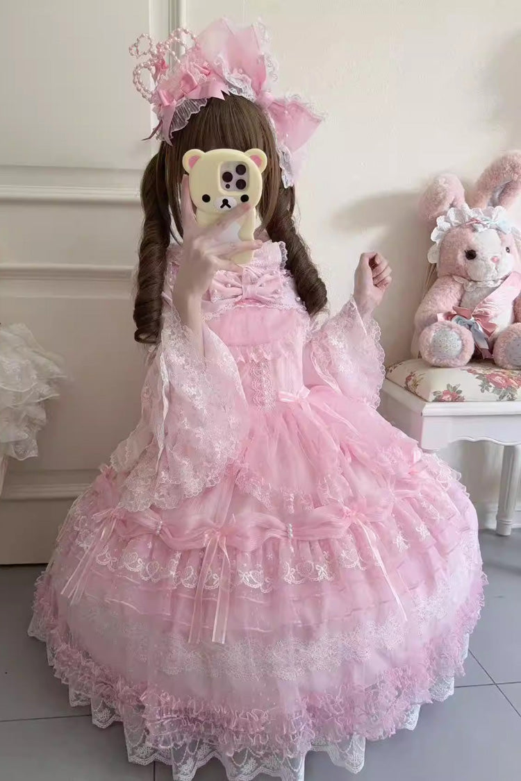 Rose Sugar Heart Knot Multi-Layered Bow Lace Lolita JSK