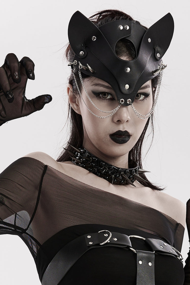 Dark Chain Faux Leather Steampunk Mask with Fox Motif for Women