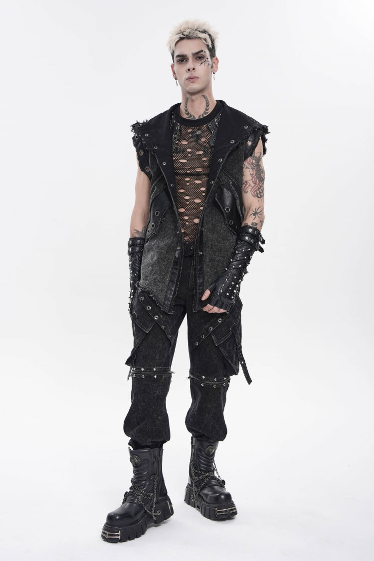 Noir Punk Vest with Hood and Buckle Accents