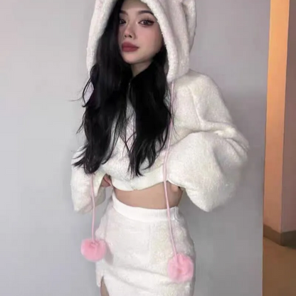 Bunny Hooded Top + Cute Bunny Mini Skirt - Kimi