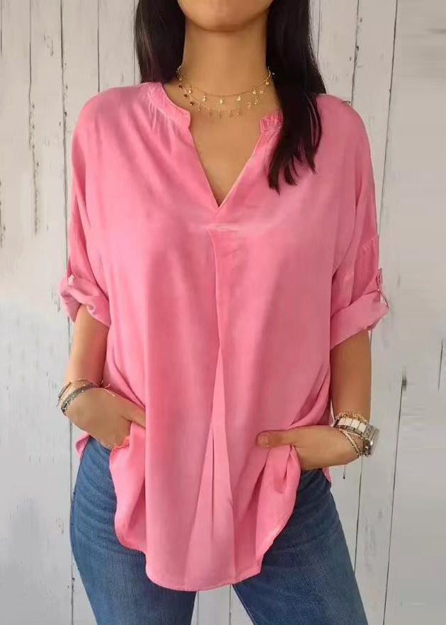 Short V Solid Sleeve Green Neck 2025 Shirt