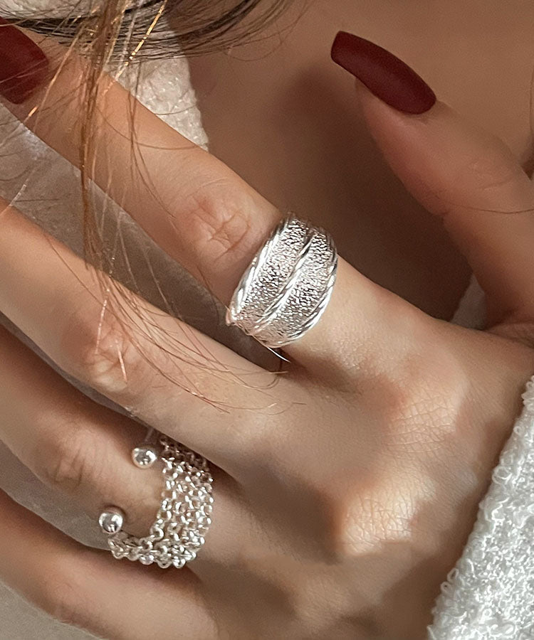 Set 2025 Silk Silver Rings Wrinkled Piece Sterling Two New